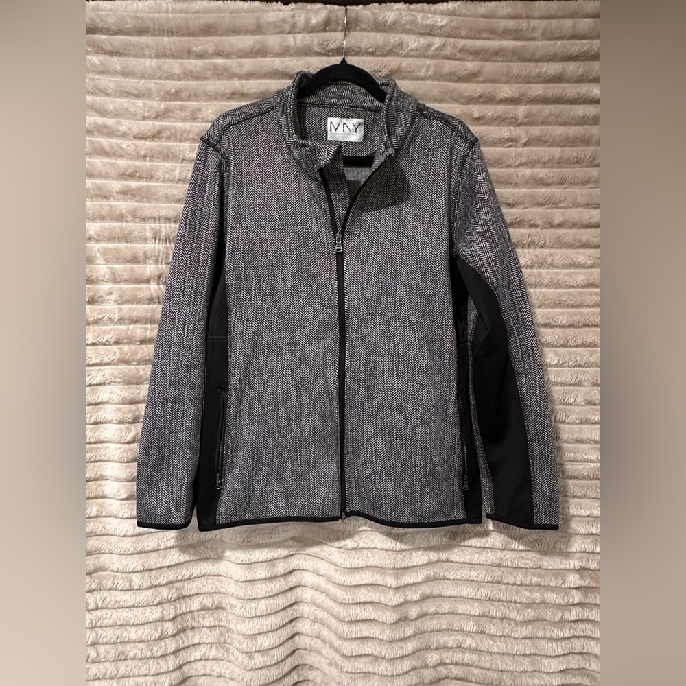 Marc New York Gray Herringbone Zip-Front Sweater